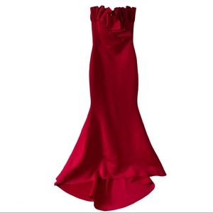 BEBE ROSE RED RUFFLED TOP GOWN